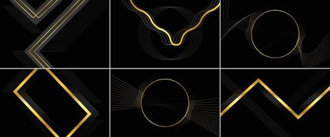 Abstract black circle shape with golden glowing frame and glitters element illustration geometric backdrop with golden glittering particles suitable for holiday banner design and minimalist decoration vector