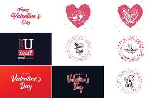 Happy Valentine's Day greeting background in papercut realistic style paper clouds flying realistic heart on string pink banner party invitation template calligraphy words text sign on copy space vector