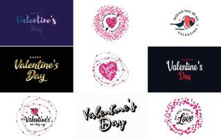 Happy Valentine's Day text hand lettering typography poster on red gradient background element illustration suitable for use in design of romantic quote postcards vector