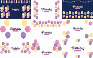 Happy Birthday in a playful cartoon font with a background of presents and party favors vector