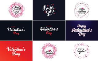 Happy Valentine's Day greeting background in papercut realistic style paper clouds flying realistic heart on string pink banner party invitation template calligraphy words text sign on copy space vector