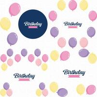 Happy Birthday in a playful hand drawn font with a background of balloons and confetti vector