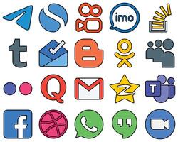 20 Exceptionally Designed Line Filled Social Media Icons such as odnoklassniki blogger inbox and overflow Professional and high quality vector