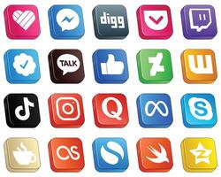 20 Stylish Isometric 3D Social Media Icons such as kakao talk douyin and wattpad icons Elegant and unique vector
