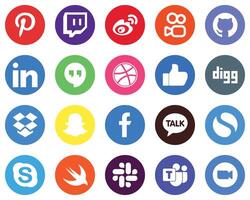 20 Modern White Icons facebook dropbox linkedin digg and like Flat Circle Backgrounds vector