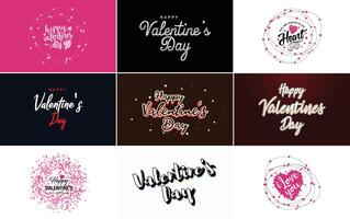 Happy Valentine's Day text hand lettering typography poster on red gradient background element illustration suitable for use in design of romantic quote postcards vector