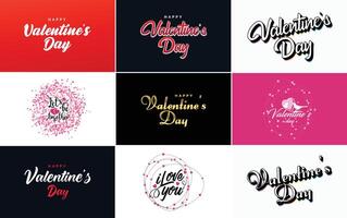Happy Valentine's Day greeting card template with a romantic theme and a red and pink color scheme vector