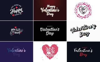 Happy Valentine's Day typography design with a heart shaped balloon and a gradient color scheme vector