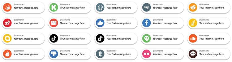 20 Follow Me Social Media Platform Card Style Icons with Custom Message Option such as facebook china facebook and mail icons Versatile and premium vector