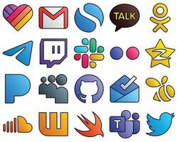 20 Customizable icons pandora tencent messenger qzone and flickr Filled Line Style Social Media Icon Collection vector