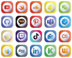 20 Cute Elegant 3D Gradient Social Media Icons such as caffeine messenger twitter verified badge and microsoft team icons Modern and Clean vector
