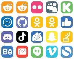 20 Social Media Icons for Every Platform such as message discord and like icons Unique Gradient Icon Set vector