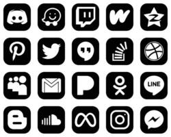 20 High Resolution White Social Media Icons on Black Background such as stock stockoverflow qzone google hangouts and twitter icons Versatile and professional vector