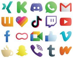 20 Gradient Icons for Top Social Media Platforms such as gmail douyin and likee icons Fully customizable and professional vector