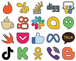 20 Eye catching Line Filled Social Media Icons such as like swift caffeine google hangouts and slack Fully editable and modern vector