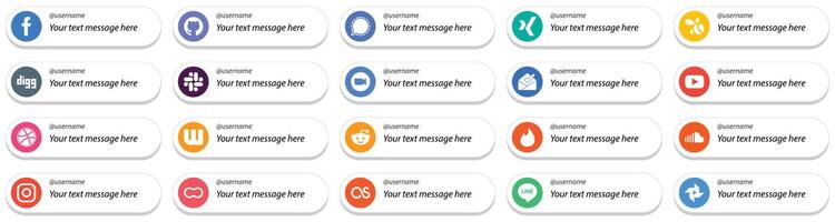 Follow Me Social Media Icons with Custom Message Option 20 pack such as inbox swarm and icons Fully editable and professional vector