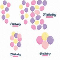Happy Birthday text with a chalkboard style background and hand drawn elements such as streamers and balloons vector