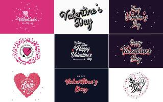 Happy Valentine's Day text hand lettering typography poster on red gradient background element illustration suitable for use in design of romantic quote postcards vector