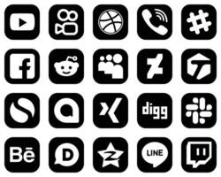 20 Creative White Social Media Icons on Black Background such as xing simple facebook tagged and myspace icons Fully editable and versatile vector