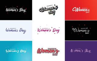 Happy Women's Day greeting card template with hand lettering text design creative typography suitable for holiday greetings illustration vector