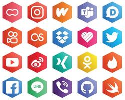 25 Simple White Icons such as youtube twitter microsoft team likee and lastfm icons Hexagon Flat Color Backgrounds vector