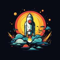Space rocket launch element illustration on dark background Design element for poster card banner vector