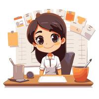 element illustration of a cute girl sitting at the table in office vector