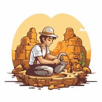 element illustration of a man pouring water from a well in the desert vector