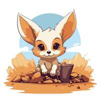 Cute little fox sitting on the ground and drinking water element illustration vector