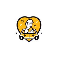 Man driving a car with heart icon Line style element illustration vector