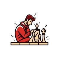 Chess player flat icon element illustration of chess player in red uniform playing chess vector