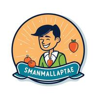 Smiling man with fresh fruits and vegetables illustration in linear style vector