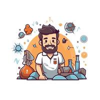 Hipster man cartoon character with beard and mustache element illustration vector