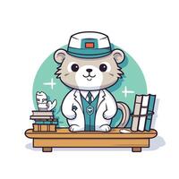 Cute beaver in sailor costume with books element illustration vector
