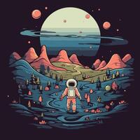 Astronaut on the background of the moon illustration vector