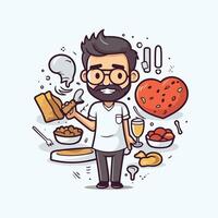 element illustration of a cartoon man with a beard and mustache cooking food vector