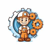 Illustration of a Cog Gear Mechanic Cartoon Character on White Background vector