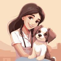 Veterinarian with cute dog element illustration in cartoon style vector