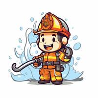 Firefighter cartoon character with fire hose and helmet element illustration vector