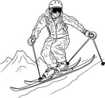 Skiing Skier skiing downhill Black and white element illustration vector