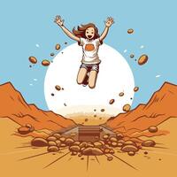 Happy woman jumping in the desert element illustration of a girl jumping in the desert vector