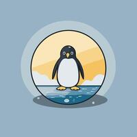 Penguin in the sea element illustration in flat style vector