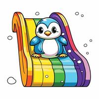 Cute penguin on an inflatable slide element illustration vector