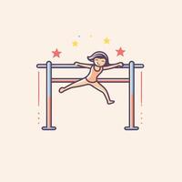 element illustration in flat linear style Gymnast training on parallel bars vector