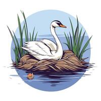 Swan on the lake element illustration in a cartoon style vector
