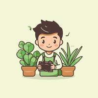 Cute boy holding camera and taking photos element illustration in cartoon style vector