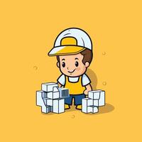 Cute Cartoon Delivery Boy with Boxes element Illustration vector