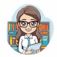 girl student with book and glasses in the library element illustration graphic design vector