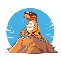 Frog sitting on a rock element illustration Cartoon character vector
