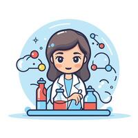 Scientist girl working in laboratory element illustration in flat style vector